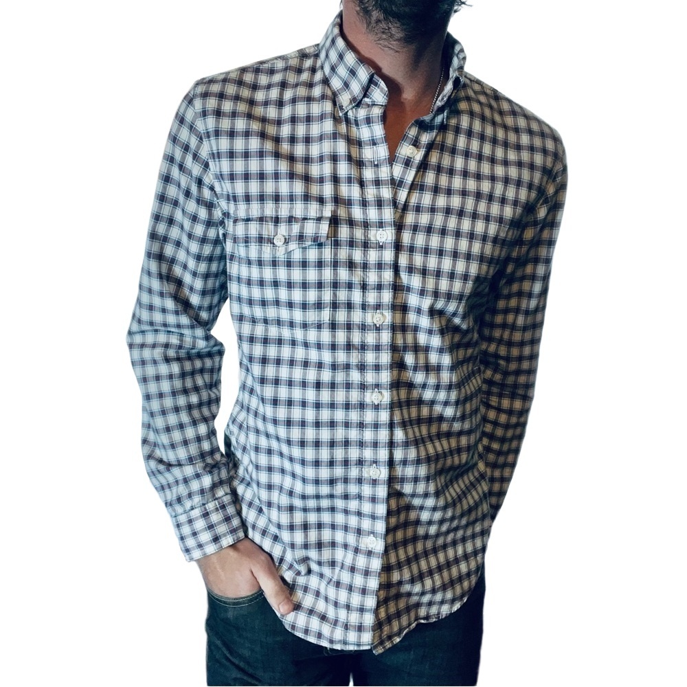 J.Crew Mens Plaid Long Sleeve Two Pockets Slim Fit Button-Up Shirt Size M